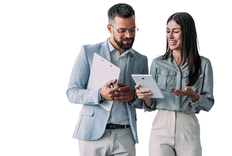 Man and woman looking at tablet