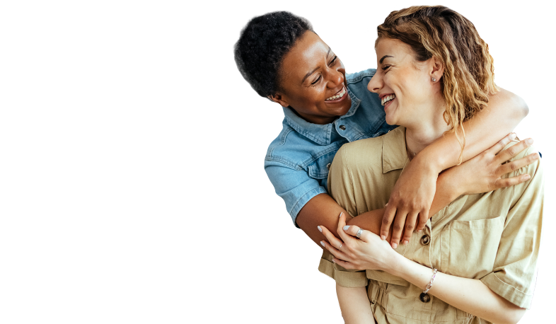 two girls laughing