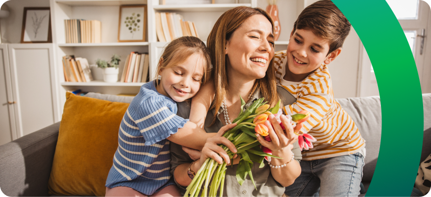 Mom and kids hugging