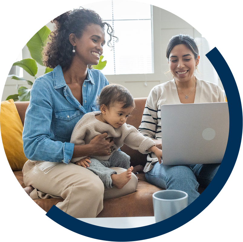 famliy on computer with kid